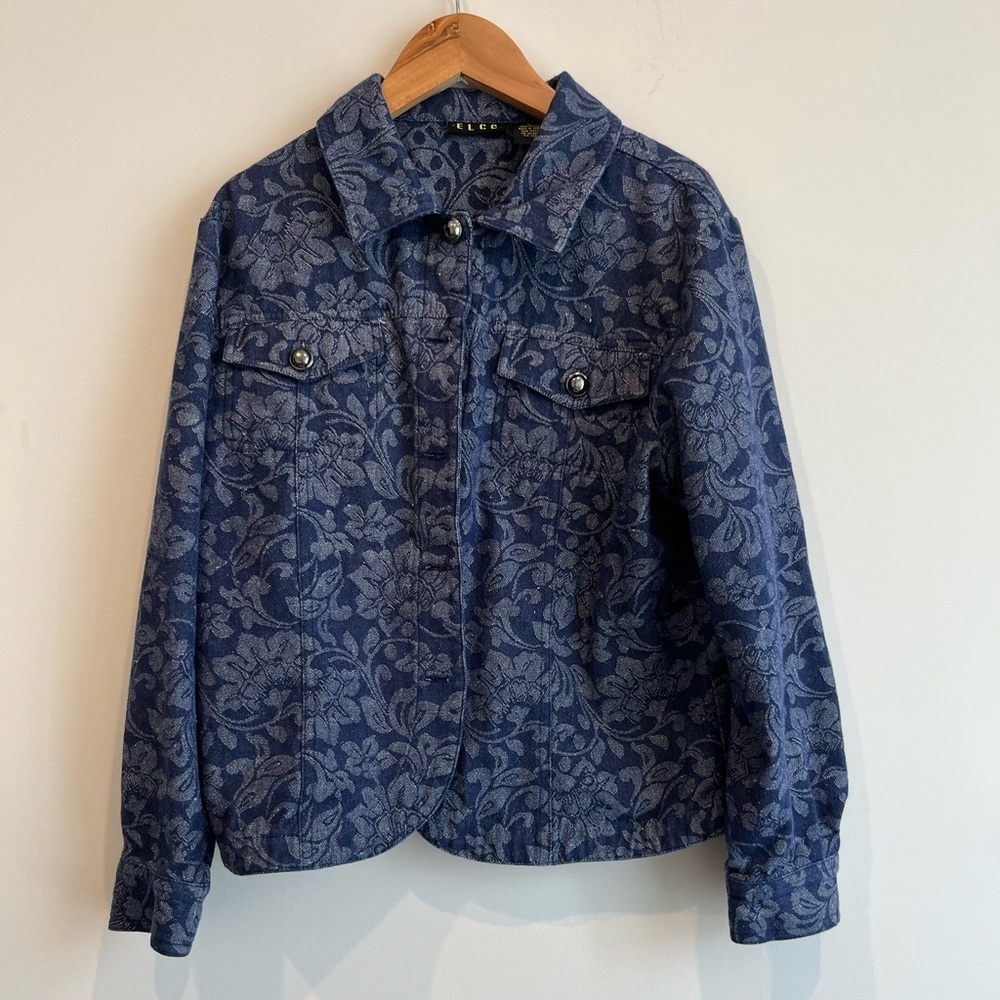 ELCC Floral Denim Jacket and Pants with Silver Button Details (2 Piece‎ Set)